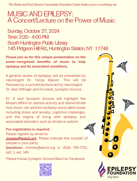 Join us for the Music & Epilepsy lecture in association with the Epilepsy Foundation on Sunday, October 27th